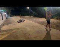 Collab WeirdM - Man revving motorcycle and crashes 