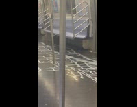 Spilled milk on floor and cereal box subway