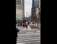 Citi bike guy balance tv on head