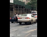 White car drives around with funny plate