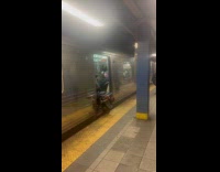 Person enters scooter inside the subway train