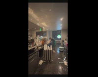 Starbucks water fountain broken sprays roof 