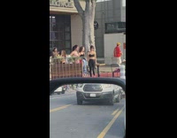 Three women in yoga outfit outside the restaurant
