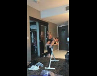 Guy lays on top of ironing board and it breaks in hotel room