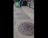 Black jacket guy tall yellow hair sidewalk 