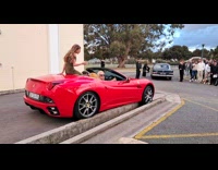 Collab VIBES - Woman drives red sports car falls into ditch