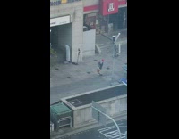 Guy red cap jump dance  street kfc