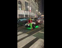 Grinch leans on car in street 