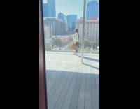 Girl walk forward hold glasses and bow