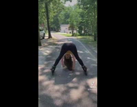 Lady dances and drinks while skating 