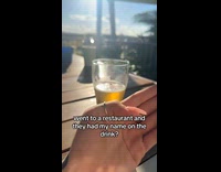 Woman jokes about name on restaurants glass drink