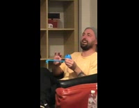 Collab BitchMP - Guy playing with blue string instrument that sounds like a girl screaming and moaning