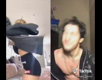 Guy duets girl dancing chocolate around mouth 