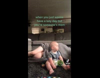 Mom recreates tiktok trend of falling on floor with baby