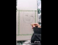 Drawing girl from tiktok video out on white paper with pencil