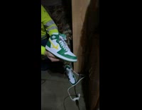 Guy with country jordan green and white deer shoe 