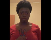 Collab BitchIG2 - Red shirt girl holds scissors recites lyrics