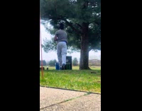 Man throws knife at tree then bounces