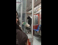 Guy uses cooking equipment in subway