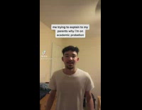 Guy white shirt talking to camera skit