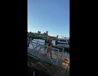 Bikini girl falls off wood dock fail 