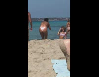 Pink white striped bikini girl beach kids