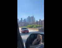 Collab WINY - Man drive red car backwards on highway