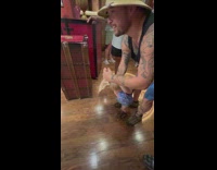 Baby crawls and runs to mickey and minnie mouse 