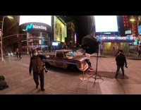 Girl vintage chevrolet truck times square ambulance 