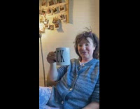 Collab BitchIG2 - Woman in blue sweater cock mug letters