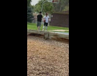 Man white shirt dribble ball basketball court