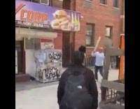 Lady gets hit in the head with wooden plank 