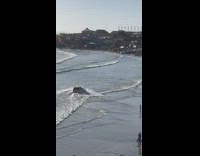 Car drives through waves at beach Part 1 