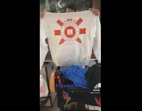 Custom white sweater with orange ink kiosk 