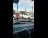 Red shirt shopping cart guy face mask