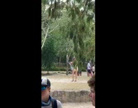 Girl poses for photos in tourist area