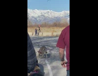 Lady poses by snowy mountains for photo
