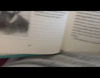 man in grey tries to read cat under book