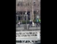 People animal head costume walk at park