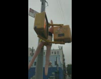Blowup doll on top of pedestrian light 