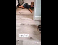 Mom sneaks up and scares young son