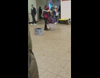 Man does partner dance with skeleton 