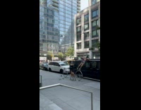 Man do push ups on long van