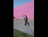 Women take selfie at Melrose pink wall 