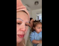 Girl says bye and cry to woman