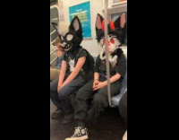 Collab Subway Creatures - Two people furries helmet on the train