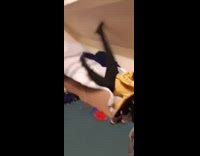 Yellow sweater guy sits bed breaks frame 