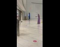 girl purple dress and wig mall