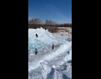 Ice blocks formation piled up lake michigan