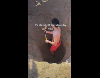 Collab BitchMP - Guys on beach digging huge hole in the sand with shovels 